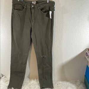 ABOUND Olive Overdye With Cut Distressed Denim Jeans Size 38 NEW